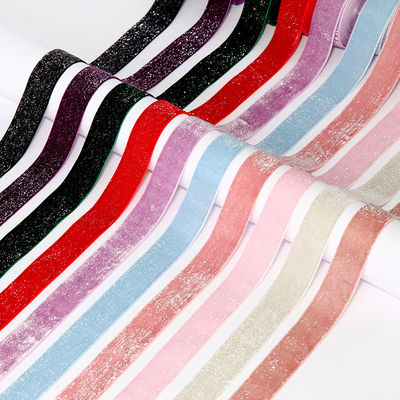 Qualität  Shinny Glitter Silver Gold Velvet Ribbon 10mm-38mm Luxury Velvet Ribbon usine