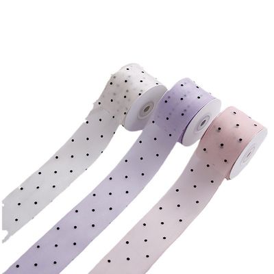 Qualität  25mm-50mm Organza Ribbon With Dot Pattern Printed Polyester Organza Ribbon OEM Eco Friendly usine