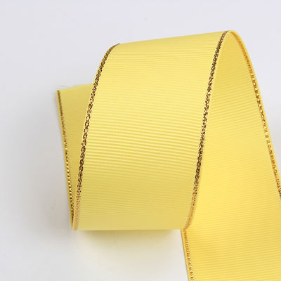 2.5cm Polyester Gold Rand Doppelgesicht Grosgrain Band für Weihnachtsbaum und Taschengriffe