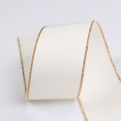 2.5cm Polyester Gold Rand Doppelgesicht Grosgrain Band für Weihnachtsbaum und Taschengriffe