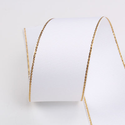 2.5cm Polyester Gold Rand Doppelgesicht Grosgrain Band für Weihnachtsbaum und Taschengriffe