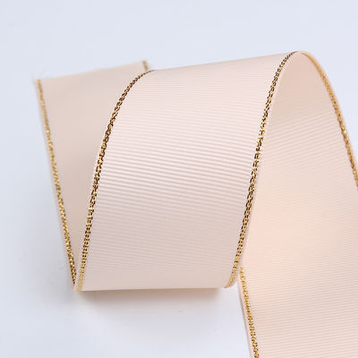 2.5cm Polyester Gold Rand Doppelgesicht Grosgrain Band für Weihnachtsbaum und Taschengriffe