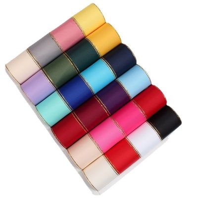 2.5cm Polyester Gold Rand Doppelgesicht Grosgrain Band für Weihnachtsbaum und Taschengriffe