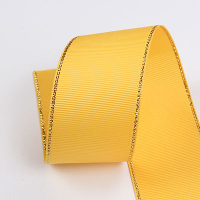 2.5cm Polyester Gold Rand Doppelgesicht Grosgrain Band für Weihnachtsbaum und Taschengriffe