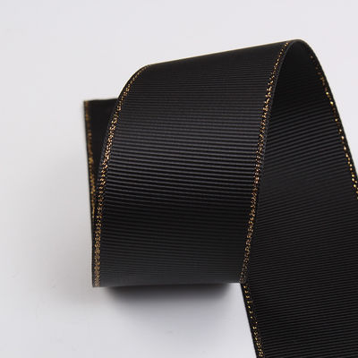 2.5cm Polyester Gold Rand Doppelgesicht Grosgrain Band für Weihnachtsbaum und Taschengriffe