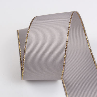 2.5cm Polyester Gold Rand Doppelgesicht Grosgrain Band für Weihnachtsbaum und Taschengriffe