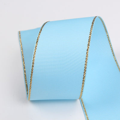 2.5cm Polyester Gold Rand Doppelgesicht Grosgrain Band für Weihnachtsbaum und Taschengriffe