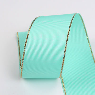 2.5cm Polyester Gold Rand Doppelgesicht Grosgrain Band für Weihnachtsbaum und Taschengriffe