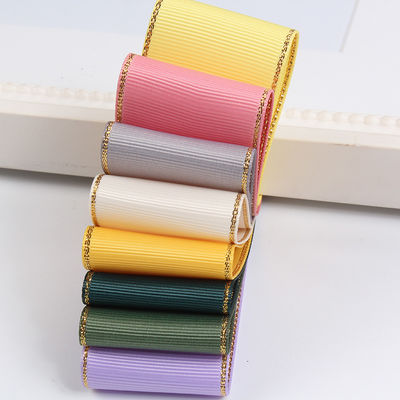 2.5cm Polyester Gold Rand Doppelgesicht Grosgrain Band für Weihnachtsbaum und Taschengriffe