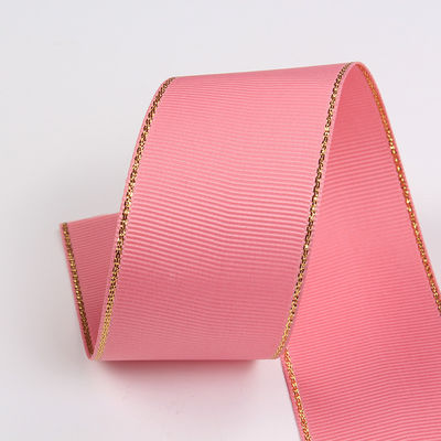 2.5cm Polyester Gold Rand Doppelgesicht Grosgrain Band für Weihnachtsbaum und Taschengriffe