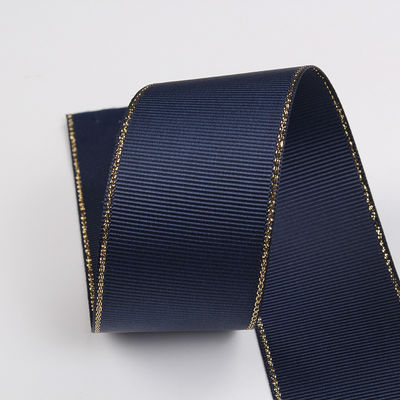 2.5cm Polyester Gold Rand Doppelgesicht Grosgrain Band für Weihnachtsbaum und Taschengriffe