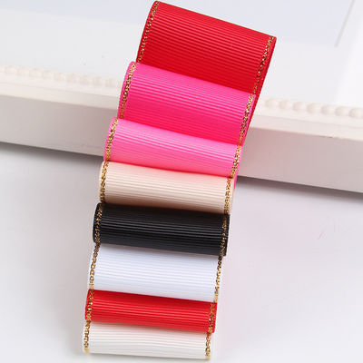 2.5cm Polyester Gold Rand Doppelgesicht Grosgrain Band für Weihnachtsbaum und Taschengriffe