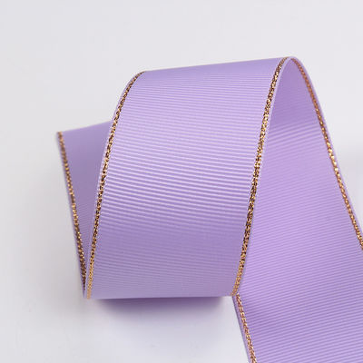 2.5cm Polyester Gold Rand Doppelgesicht Grosgrain Band für Weihnachtsbaum und Taschengriffe