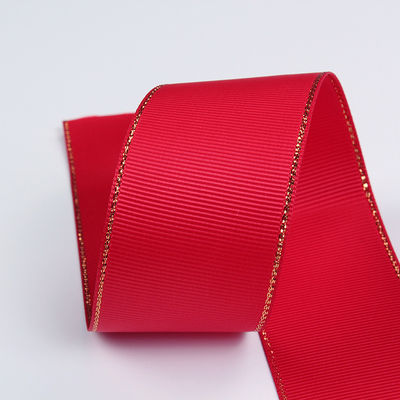 2.5cm Polyester Gold Rand Doppelgesicht Grosgrain Band für Weihnachtsbaum und Taschengriffe