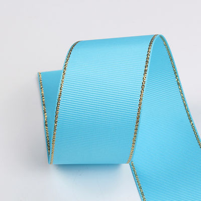 2.5cm Polyester Gold Rand Doppelgesicht Grosgrain Band für Weihnachtsbaum und Taschengriffe
