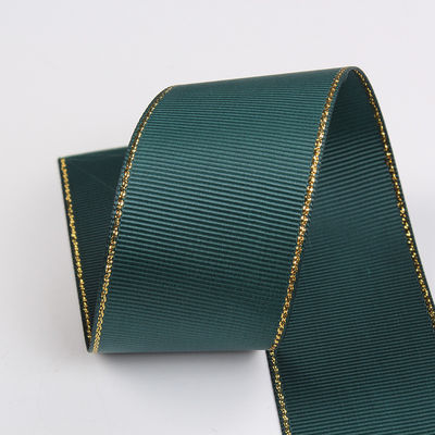 2.5cm Polyester Gold Rand Doppelgesicht Grosgrain Band für Weihnachtsbaum und Taschengriffe