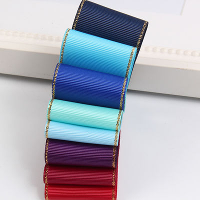 2.5cm Polyester Gold Rand Doppelgesicht Grosgrain Band für Weihnachtsbaum und Taschengriffe