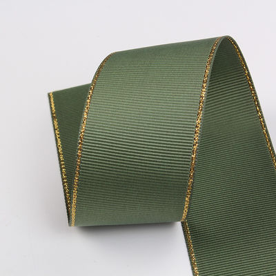 2.5cm Polyester Gold Rand Doppelgesicht Grosgrain Band für Weihnachtsbaum und Taschengriffe
