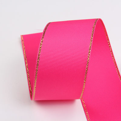 2.5cm Polyester Gold Rand Doppelgesicht Grosgrain Band für Weihnachtsbaum und Taschengriffe