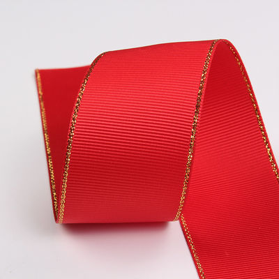 2.5cm Polyester Gold Rand Doppelgesicht Grosgrain Band für Weihnachtsbaum und Taschengriffe