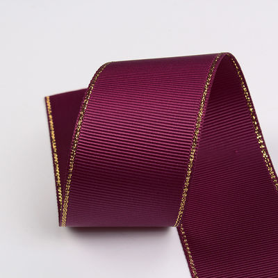 2.5cm Polyester Gold Rand Doppelgesicht Grosgrain Band für Weihnachtsbaum und Taschengriffe