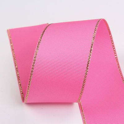 2.5cm Polyester Gold Rand Doppelgesicht Grosgrain Band für Weihnachtsbaum und Taschengriffe
