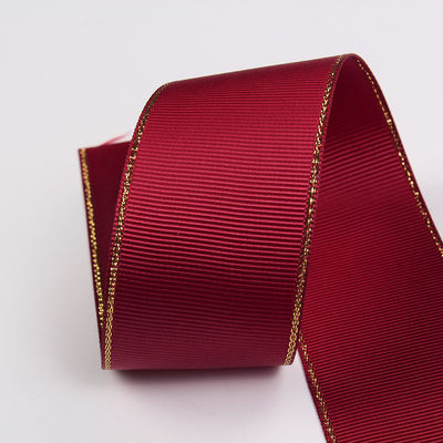 2.5cm Polyester Gold Rand Doppelgesicht Grosgrain Band für Weihnachtsbaum und Taschengriffe