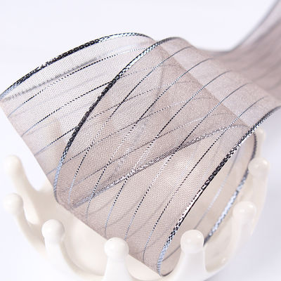 10mm-25mm Goldlinie gestreiftes Polyester Organza Band für Geschenkeverpackung und Kisten Verpackung oder Bandbogen