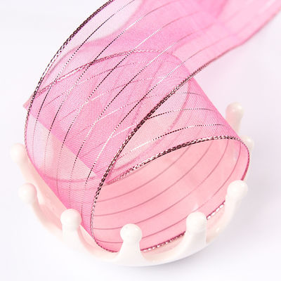 10mm-25mm Goldlinie gestreiftes Polyester Organza Band für Geschenkeverpackung und Kisten Verpackung oder Bandbogen