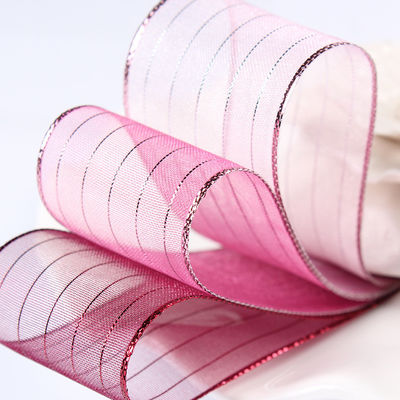 10mm-25mm Goldlinie gestreiftes Polyester Organza Band für Geschenkeverpackung und Kisten Verpackung oder Bandbogen