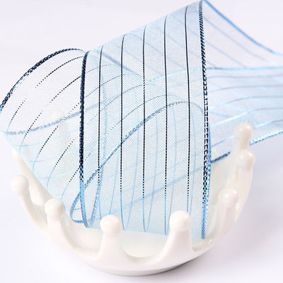 10mm-25mm Goldlinie gestreiftes Polyester Organza Band für Geschenkeverpackung und Kisten Verpackung oder Bandbogen