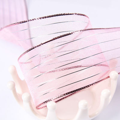 10mm-25mm Goldlinie gestreiftes Polyester Organza Band für Geschenkeverpackung und Kisten Verpackung oder Bandbogen