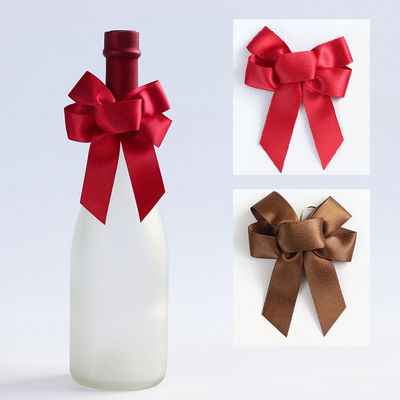 Braune elastische Satinbandbögen Geschenkverpackung für Rotweinflasche