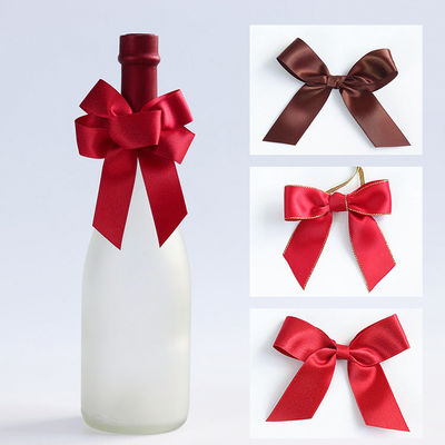 Braune elastische Satinbandbögen Geschenkverpackung für Rotweinflasche