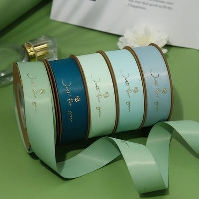 Customized Goldfolie Druck Polyeater Satin Band für Geschenkverpackung