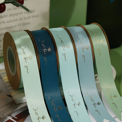 Customized Goldfolie Druck Polyeater Satin Band für Geschenkverpackung