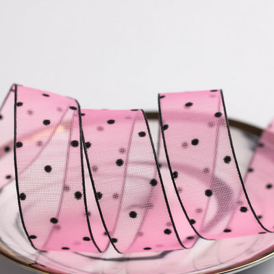 10mm-60mm Dot Velvet Wired Ribbon Stickerei doppelseitiges Samtband