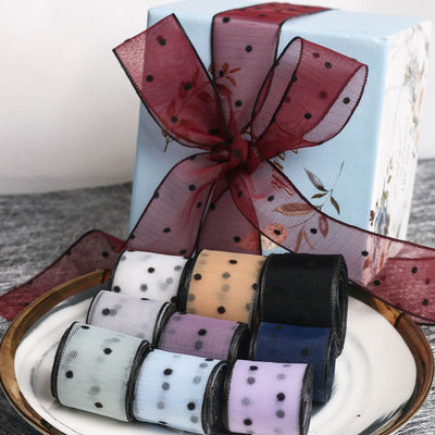 10mm-60mm Dot Velvet Wired Ribbon Stickerei doppelseitiges Samtband