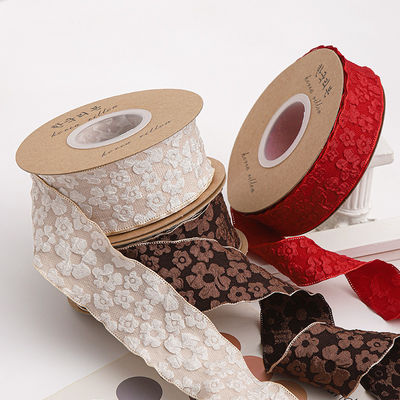 Aufgestellte Blumenspitzen 25 mm Polyester Champagner Spitzenband