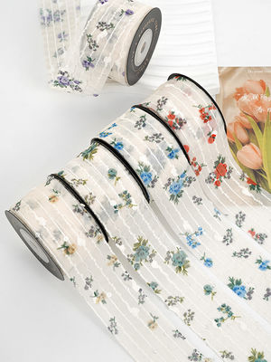 Blüten gedruckt persönliches Organza Band 4cm Flora Elfenbein Organza Band