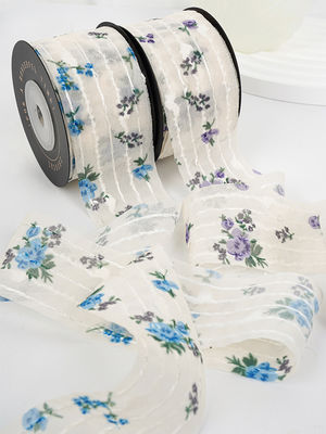 Blüten gedruckt persönliches Organza Band 4cm Flora Elfenbein Organza Band