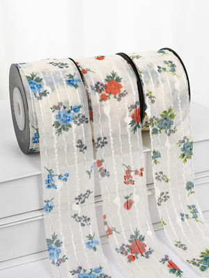 Blüten gedruckt persönliches Organza Band 4cm Flora Elfenbein Organza Band