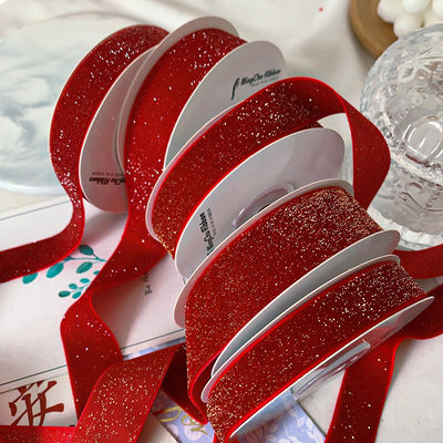 Glänzendes Glitter Samtband 6mm-38mm tiefrotes Samtband Weich