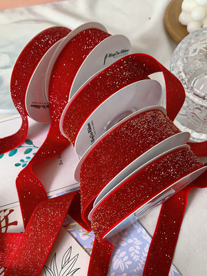 Glänzendes Glitter Samtband 6mm-38mm tiefrotes Samtband Weich