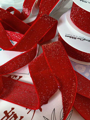 Glänzendes Glitter Samtband 6mm-38mm tiefrotes Samtband Weich