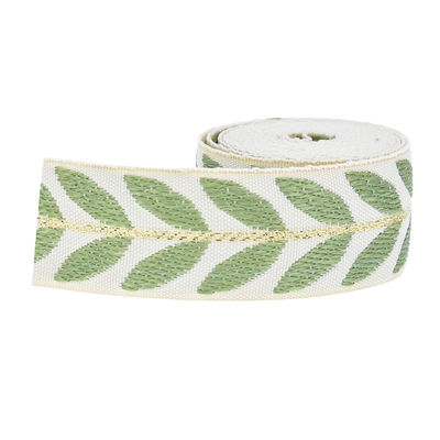 25 mm * 2y Jacquard Leaf Ribbon Eco Friendly Weihnachtsband mit Draht