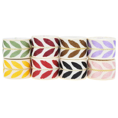 25 mm * 2y Jacquard Leaf Ribbon Eco Friendly Weihnachtsband mit Draht