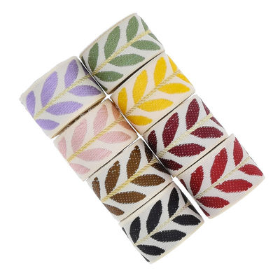 25 mm * 2y Jacquard Leaf Ribbon Eco Friendly Weihnachtsband mit Draht