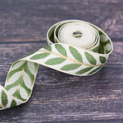 25 mm * 2y Jacquard Leaf Ribbon Eco Friendly Weihnachtsband mit Draht