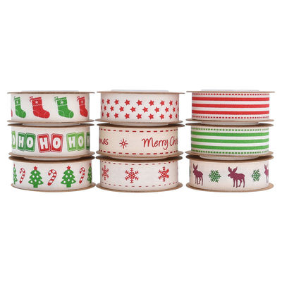 15mm*3y Weihnachtsgeschenkband gedruckt weißes Baumwollband